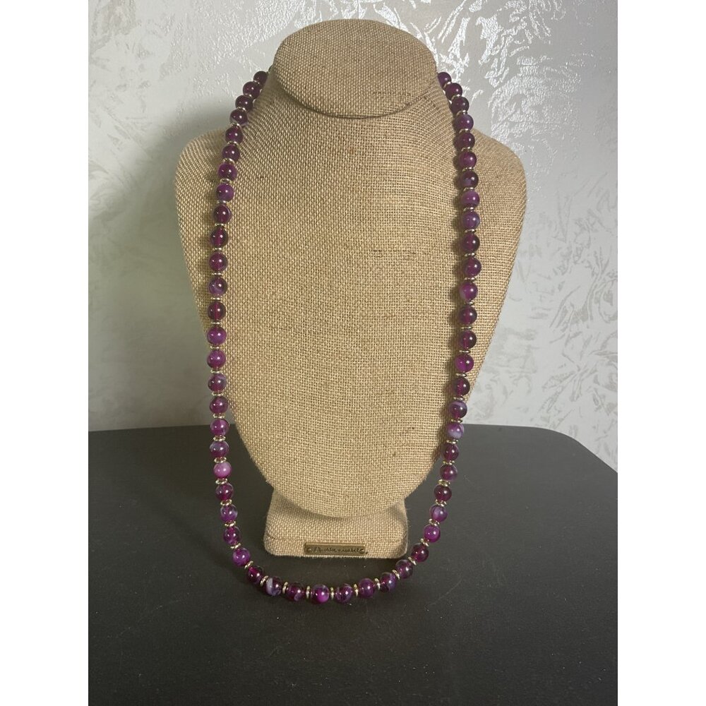 Vintage Purple Faux Agate Bead Necklace With Gold-Tone Clasp